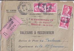 MULLER N° 1011 X 4 S/L.REC. VALEURS A RECOUVRER DE TOULOUSE/1.8.55 - 1955-1961 Marianne (Muller)