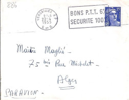 GANDON N° 886 S/L. DE VERSAILLES/22.4.55 POUR L’ALGERIE - 1945-54 Maríanne De Gandon