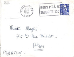 GANDON N° 886 S/L. DE VERSAILLES/22.4.55 POUR L’ALGERIE - 1945-54 Marianne Of Gandon