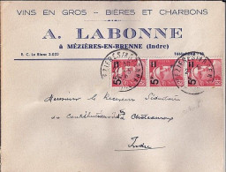 GANDON N° 827x3 S/L. DE MEZIERES EN BRENNE/27.5.50 - 1945-54 Maríanne De Gandon