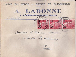 GANDON N° 827x3 S/L. DE MEZIERES EN BRENNE/27.5.50 - 1945-54 Marianne Of Gandon