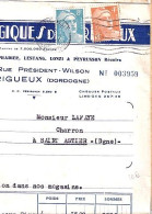 GANDON N° 808/810 S/FACTURE DE PERIGUEUX/1949 - 1945-54 Marianna Di Gandon