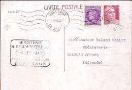 GANDON N° ENTIER 716B-CP1+679 DE BORDEAUX/4.9.47 - 1945-54 Marianne (Gandon)