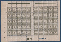 France Taxe N°43a - Papier GC - Panneau De 50 Ex. Neuf ** Sans Charnière - TB - 1859-1959.. Ungebraucht