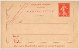 Entier FRANCE - Carte-lettre Date 649 Neuf - 10c Semeuse Maigre Rouge - Kaartbrieven