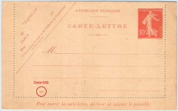 Entier FRANCE - Carte-lettre Date 636 Neuf - 10c Semeuse Maigre Rouge - Kaartbrieven