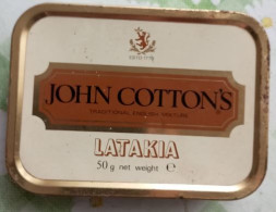 Ancient Empty Metal Tobacco Box JOHN COTTON'S - LATAKIA, English Mixture, London, Made In UK, 11x8x2,5 Cm - Empty Tobacco Boxes