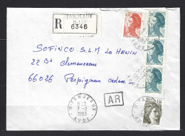 FRANCE LIBERTE 1982 - Lettre Recommandée, Affranchie Avec Y&T N°2057-2182-2190. Du 7-2-1983. 11 FANJEAUX - Aude.  TB. - 1982-1990 Liberté De Gandon