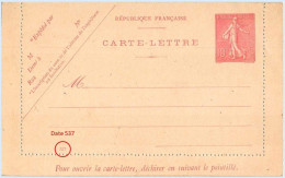 Entier FRANCE - Carte-lettre Date 537 Neuf - 10c Semeuse Lignée Rose - Kaartbrieven