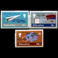 GIBRALTAR 1981 - Scott# 410-2 Airmail 50th. Set Of 3 MNH - Gibraltar