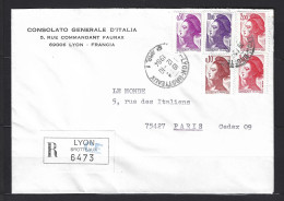 FRANCE LIBERTE 1982 - Lettre Recommandée, Affranchie Avec Y&T N°2179-2184-2274-2276. Du 12-10-1984. 69 LYON-BROTTEAUX. - 1982-1990 Liberty Of Gandon