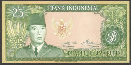 Indonesia 25 Rupiah President Soekarno Thomas De La Rue P-84a 1960 UNC - Indonesië