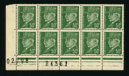 FRANCE - YT 508 - BLOC DE 10 TIMBRES PROVENANT D'UNE FEUILLE DE REMPLACEMENT - Unused Stamps