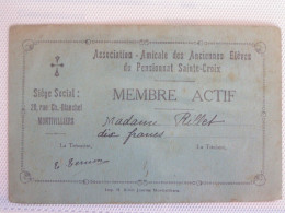 MONTIVILLIERS CARTE MEMBRE ACTIF  DU PENSIONNAT  SAINTE CROIX MME RILLET - Montivilliers