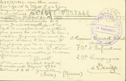 Guerre 14 CPA Grenoble Cachet Hôpital Dépôt De Convalescents Bayard N°30 Grenoble Le Vaguemestre CAD 25 5 1916 - Guerra De 1914-18