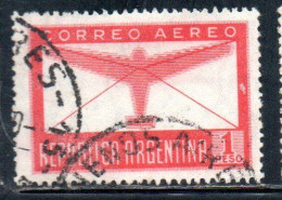 ARGENTINA 1942 1948  AIR POST MAIL CORREO AEREO AIRMAIL PLANE AND LETTER 1p USED USADO OBLITERE' - Airmail