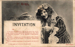 O4 - Carte Postale Fantaisie - Femme - Invitation - 1er Avril - Bergeret - 1er Avril - Poisson D'avril