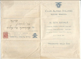 Alpinismo Mountaineering 2/3lug 1921 Programma / Invito Gita Sociale CAI Brianza Pizzo Stella / Madesimo - Alpinismo