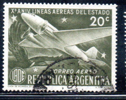 ARGENTINA 1951  AIR POST MAIL CORREO AEREO AIRMAIL 10th ANNIVERSARY OF THE STATE AIRLINES DOUGLAS DC-3 20c USED USADO - Aéreo