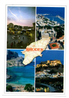 GRECE / ILE DE RHODES / MULTI VUES AVEC CARTE GEOGRAPHIQUE DE L'ILE - Maps