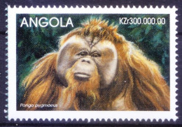 Angola 1999 MNH, Bornean Orangutan, Monkeys, Endangered Animals Of The World - Singes