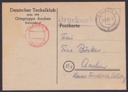 Aachen 7: Karte Mit Rotem "bezahlt", Vordruck "Dt. Teckelclub", Drucksache 9.6.47 - Briefe U. Dokumente