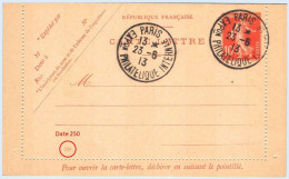Entier FRANCE - Carte-lettre Date 250 Obl. Expo Philatélique Paris 1913 - 10c Semeuse Rouge - Cartes-lettres