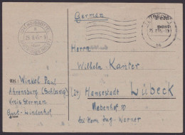 Ahrensburg: "Hoisbüttel", Notausgabe Auf Feldpostkarte Verwendet In Lübeck, 25.8.45, Bedarf - Lettres & Documents