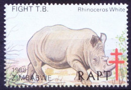 Zimbabwe 1978 MNH, White Rhino, Animals, TB Seal To Raise Funds For Tuberculosis Medical Disease - Malattie