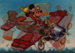 DISNEY / MICKEY EN AVION PUIS SAUTE EN PARACHUTE (carte Holographique) - Autres & Non Classés