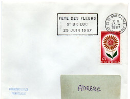 FLORE = 22 St BRIEUC GARE 1967 = FLAMME CONCORDANTE EUROPA = SECAP  ' FETE Des FLEURS' - Autres & Non Classés