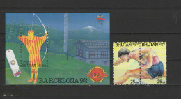 Bhutan 1992 Olympic Games Barcelona, Archery Etc. Set Of 2 + S/s MNH - Verano 1992: Barcelona