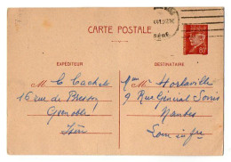 TB 4730 - 1941 - Entier Postal Type PETAIN - M. CACHET à GRENOBLE Pour Mme & M. HORLAVILLE à NANTES ( Bombardements ) - Cartes Postales Types Et TSC (avant 1995)