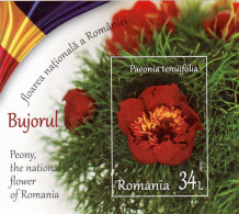 Romania 2023 Peony, National Flower S/s, Mint NH, Nature - Flowers & Plants - Unused Stamps