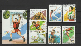 Cambodia 1989 Olympic Games Barcelona, Weightlifting, Fencing, Wrestling Etc. Set Of 7 + S/s MNH - Verano 1992: Barcelona