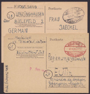 Bielefeld: 2 Saubere Bedarfskarten 8/45, Je Oval "Gebühr Bezahlt" In Rot Bzw. Schwarz - Lettres & Documents