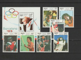 Cambodia 1990 Olympic Games Barcelona, Gymnastics, Fencing, Boxing Etc. Set Of 7 + S/s MNH - Zomer 1992: Barcelona