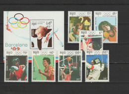 Cambodia 1990 Olympic Games Barcelona, Gymnastics, Fencing, Boxing Etc. Set Of 7 + S/s MNH - Verano 1992: Barcelona