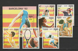 Cambodia 1991 Olympic Games Barcelona, Gymnastics, Table Tennis, Wrestling, Tennis Etc. Set Of 7 + S/s MNH - Zomer 1992: Barcelona