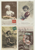 Lot De 4 Cartes Fantaisie Enfants - Paysage - Portraits - Poissons - 1er Avril - 1er Avril - Poisson D'avril