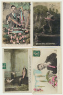 Lot De 4 Cartes Fantaisie Hommes - Paysage - Portraits - Poissons - 1er Avril - 1er Avril - Poisson D'avril