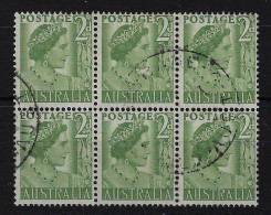 AUSTRALIA SG237B+ 2D YELLOW - GREEN COIL BLOCK OF SIX USED, UNUSUAL - Usati