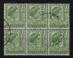 AUSTRALIA SG237B+ 2D YELLOW - GREEN COIL BLOCK OF SIX USED, UNUSUAL - Used Stamps