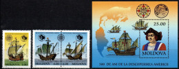 Moldawien 1992 - Mi.Nr. 46 - 48 + Block 3 - Postfrisch MNH - Segelschiffe Sailing Ships Kolumbus - Moldova