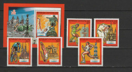 Central Africa 1987 Olympic Games Barcelona, Football Soccer, Judo, Cycling Etc. Set Of 5 + S/s MNH - Verano 1992: Barcelona