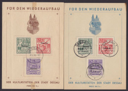 Dessau: I/III A, 2 Versch. "Wiederaufbaukarten", Pass. Ortsstempel - Cartas & Documentos