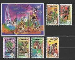 Congo 1992 Olympic Games Barcelona, Space, Cycling, Tennis, Table Tennis Etc. Set Of 6 + S/s MNH - Zomer 1992: Barcelona