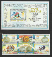 Cook Islands 1992 Olympic Games Barcelona, Javelin, Cycling Etc. Set Of 6 + S/s MNH - Zomer 1992: Barcelona