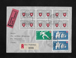 1950   100 JAHRE EIDGENÖSSISCHE POST UND SPORTDARSTELLUNGEN ► Dekorativer Express R-Brief  Bern Nach St.Sulpice - Covers & Documents
