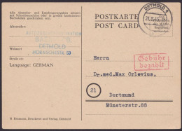 Detmold: Bedarfskarte Mit Rotem Ra "Gebühr Bezahlt", 21.8.45, O - Lettres & Documents